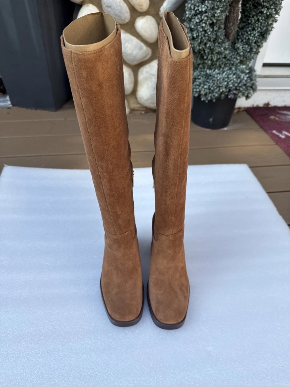 Vince Camuto Women's Gibi Stacked Heel Boots Burnt Sugar New - Picture 6 of 8